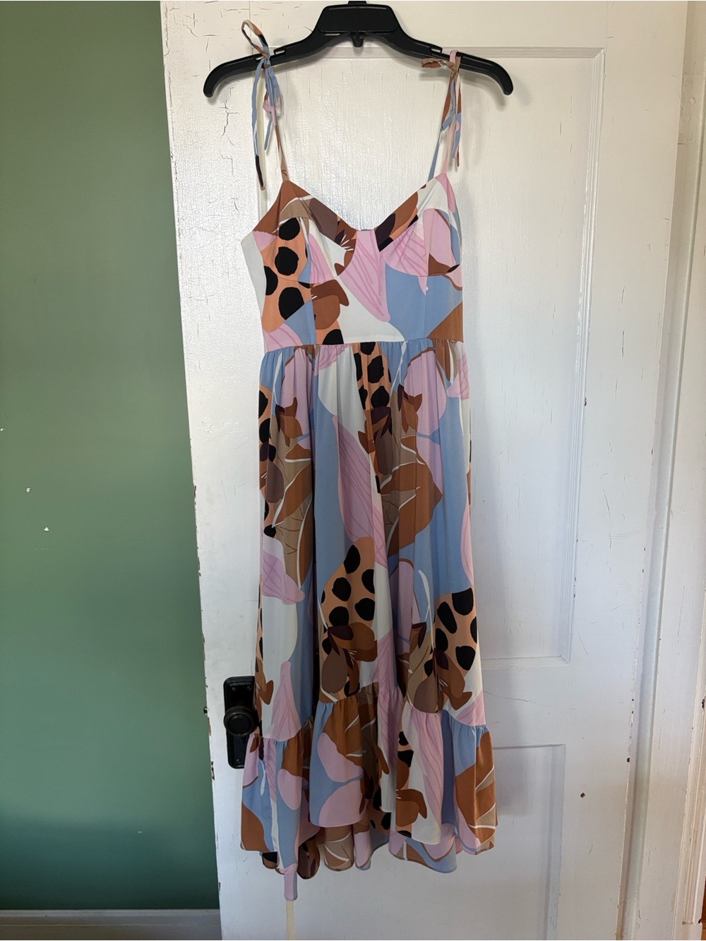 Hutch Pastel Floral High-Low Midi Dress in Blue, Pink & Brown Print